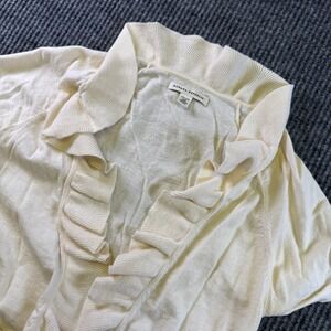 Banana Republic Petite XS Ivory Merino Wool Blend Ruffle Cardigan Short Sleeved